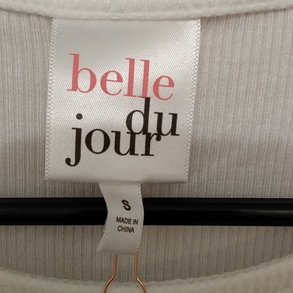 Belle Du Jour White Bodysuit with Short Sleeves and Textured Fabric SZ S… - Picture 2 of 8